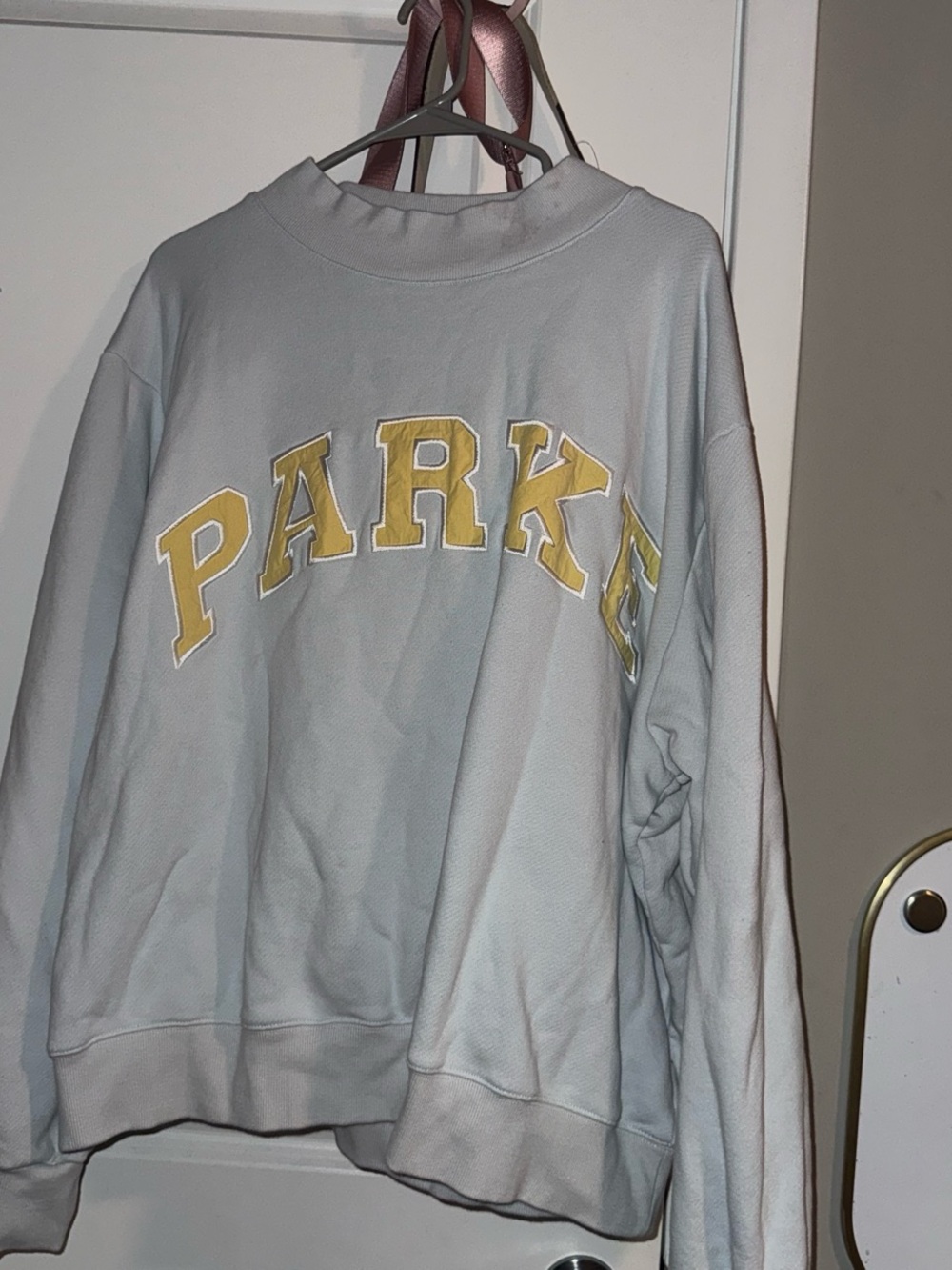 Parke Women's Crewneck Sweatshirt in Light Gray with Yellow Logo - Picture 4 of 5